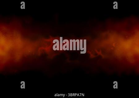 glowing red orange flame-like band is streaming across dark void background in flat design style Stock Photo