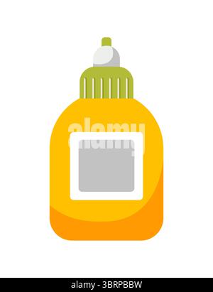 Yellow bottle of glue icon. Vector illustration isolated on white background. Office stationery. Back to school. Stationery tool. Stock Vector