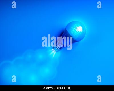 AI, artificial intelligence growth, business startup, smart brain, creative idea and inspiration concept. AI chip icon on blue electric lightbulb, as Stock Photo