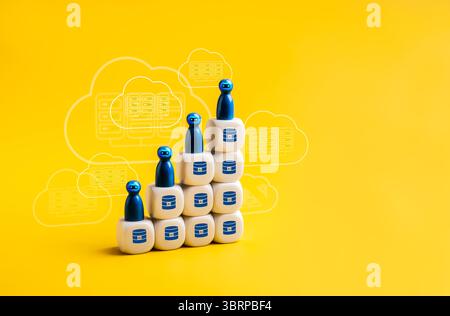 AI Data center growth, increased demand for digital infrastructure, and smart applications concept. Data center icon cube blocks graph steps with bot Stock Photo