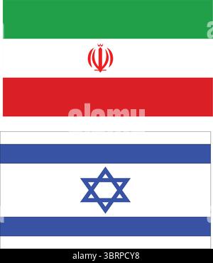 Iran and Israel Flags – National Symbols with Emblems and Color Stripes Stock Vector