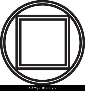 Geometric Line Art Icon – Concentric Circle and Square Minimalist Symbol Stock Vector