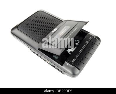 Retro style audio compact cassette player and recorder in black isolated on a white background Stock Photo