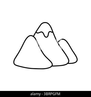 Three mountain peaks in minimalist line art style with snowcap. Simple black and white vector perfect for nature logos, hiking themes, eco branding Stock Vector