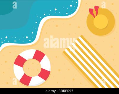 Flat lay summer beach flat illustration Stock Vector