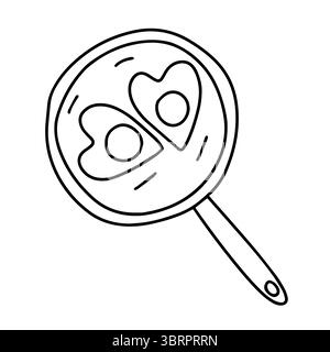 Heart Shaped Frying Pan with Scrambled Eggs Stock Vector