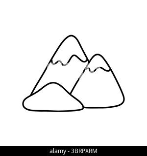 Minimalist line art of three mountain peaks with a rounded hill. Clean black and white vector illustration ideal for nature branding, travel themes Stock Vector