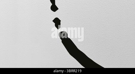 Black curve watercolor art on white wall background. White and uneven paper background with space for text. Stock Photo