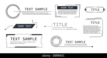 Callout title text box tech HUD bar digital futuristic line frame. Set minimal border ui design. Textbox divider, sci fi template. Vector illustration Stock Vector