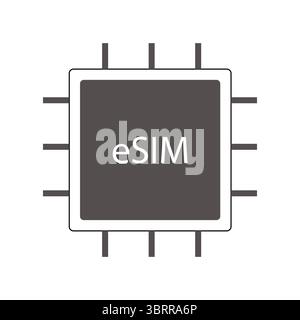 Esim icon wireless cyberspace line chip. Circuit card for device. Minimal sim card, electronic. Esim card. Vector illustration Stock Vector