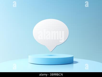 modern 3D light blue podium with floating white speech bubble in a gradient studio scene designed for clean product displays, mockups, and branding vi Stock Vector