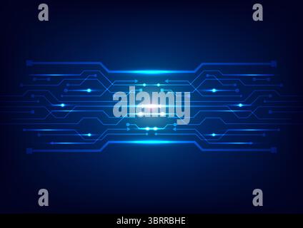 Digital abstract with glowing blue circuit pathways flows across a dark background, capturing the energy of a futuristic network in a technology drive Stock Vector