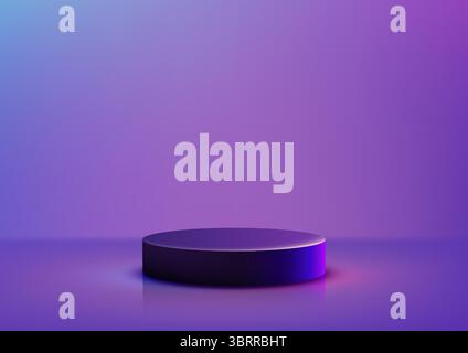 sleek black cylinder pedestal glowing with subtle pink and blue light sits centered on a vibrant teal to purple background, technology futuristic prod Stock Vector