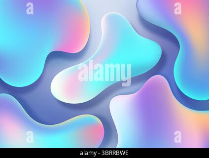 Abstract background featuring pastel fluid shapes in soft gradient hues of pink blue and yellow, designed for modern visual needs like decor, wallpape Stock Vector