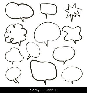 Collection of hand drawn speech bubbles in black on white Stock Vector