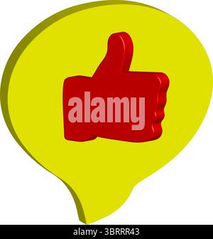 Like Chat Bubble Icon - Yellow Speech Balloon with Red Thumbs Up Symbol Stock Vector