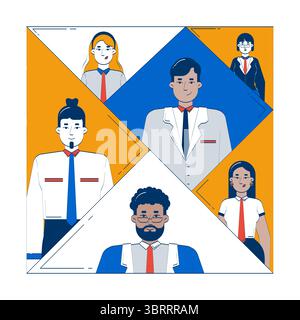 Diverse business team arranged in geometric layout doodle illustration concept Stock Vector