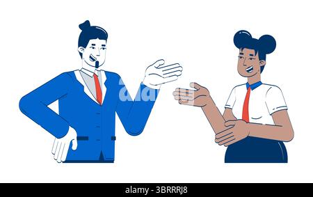 Diverse office colleagues engaged in friendly conversation 2D doodle characters Stock Vector