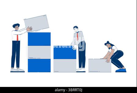 Data analytics team building dataset doodle illustration concept Stock Vector