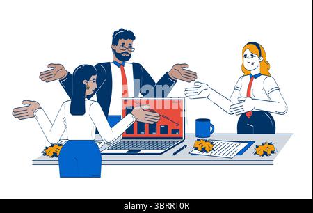 Frustrated business team facing declining performance doodle cartoon illustration Stock Vector