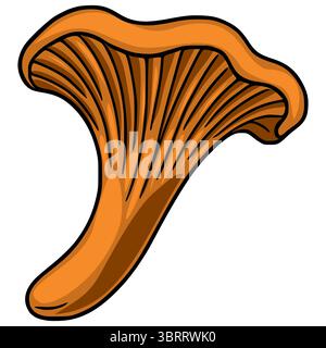 A vector illustration of a single chanterelle mushroom, showcasing its vibrant orange hue and unique funnel shape with detailed gills, ideal for autum Stock Vector