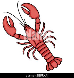 Detailed vector illustration of a vibrant red crayfish, showcasing its segmented body, powerful claws, and intricate details, perfect for seafood-them Stock Vector