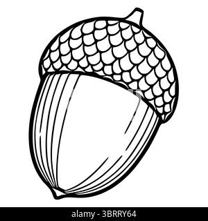 Detailed vector illustration of an acorn with a textured cap, showcasing intricate line art and a unique, stylized design ideal for autumn-themed proj Stock Vector
