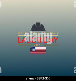 Helmet Emblem Labor Day Poster with Flag and Blue Gradient Stock Vector