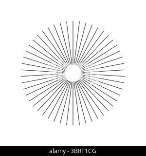 Radial circle lines. Spokes with radiating stripes. Circular lines icon. Symbol of Sun star rays. Flat design element layout. Abstract illusion Stock Vector