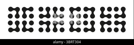 Metaball icons set. Connected dots graphic signs. Circles simple patterns. Integration abstract modern symbols. Point movement layout. Connected blobs Stock Vector