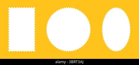 Postage stamp mockup frames. Empty borders, backdrops template for postcards, letters layout. Blank circle, oval, rectangular vintage stamps. Tag Stock Vector