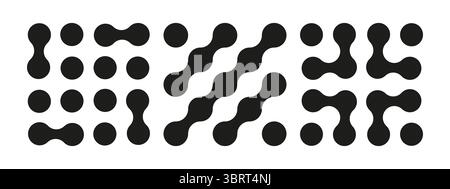 Metaball minimalist icons. Connected dots signs. Integration abstract symbol. Circles fluid graphic pattern. Point movement. Connected blobs Stock Vector