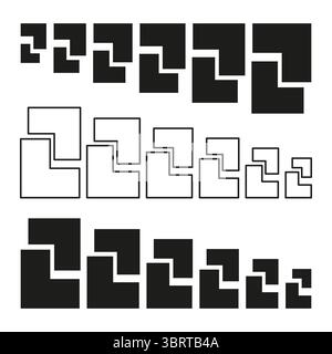 L shape set. Mixed outline fill. Modular block elements. Vector stair symbol Stock Vector