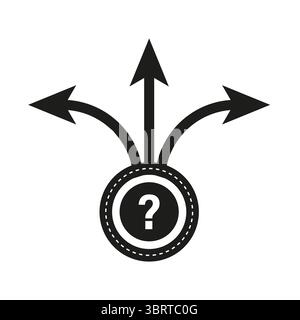 Direction arrows symbol. Question mark icon. Path decision Vector. Uncertainty concept illustration. Stock Vector