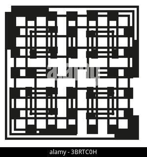 Geometric grid pattern. Abstract square shapes. Interconnected lines Vector. Black white background Stock Vector