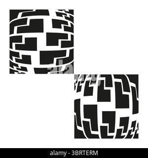 Warped globe tiles. Distorted square spheres. Creative grid Vector. Abstract 3D illusion. Stock Vector