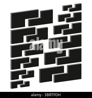 Isometric L blocks. Bold stair icons. Dark cube elements. Vector step symbol. Stock Vector
