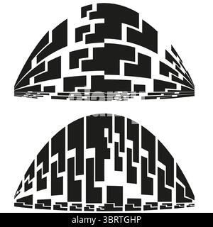 Mosaic dome halves. Pixel block curvature. Futuristic globe Vector. Abstract hemisphere silhouette. Stock Vector