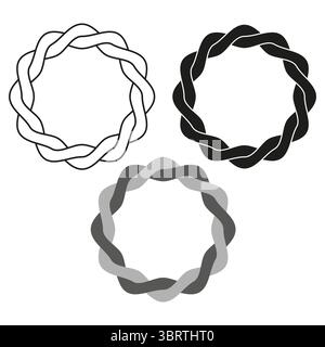 Braided wreath outline. Intertwined circle shapes. Abstract knot Vector. Decorative frame element. Stock Vector