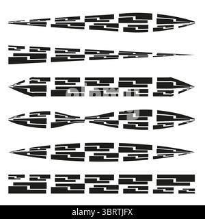 Segmented arrow set. Dynamic spear forms. Futuristic motion Vector. Sleek black silhouette. Stock Vector