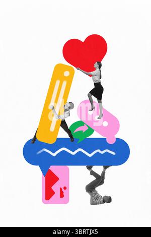 Bright contemporary artwork with people balancing digital interface icons Stock Photo
