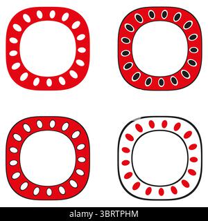 Rounded circle frames. Red border pattern. Dot decoration Vector. Abstract ring shapes. Stock Vector