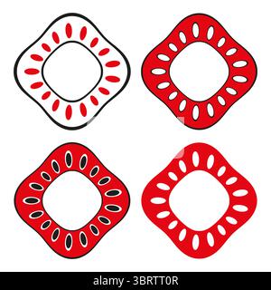 Abstract square frames. Red curved borders. Patterned shape Vector. Decorative ring elements. Stock Vector