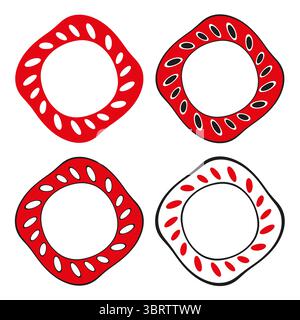 Rounded square frames. Red abstract borders. Patterned shape Vector. Decorative ring elements. Stock Vector