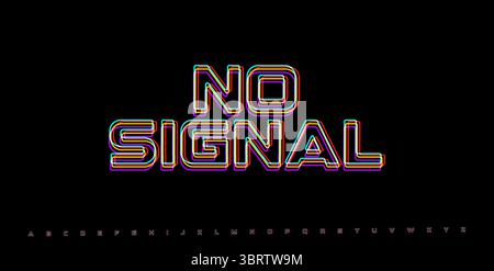 NO SIGNAL RGB glitch word. Cyberpunk style screen alert for lost connection, analog distortion, VHS static or digital crash. Vaporwave UI element Stock Vector