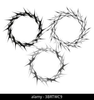 Thorn wreath shapes. Spiky crown elements. Prickly vector border. Danger symbol art. Stock Vector
