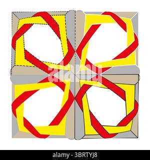 Intertwined octagon forms. Geometric shape pattern. Overlapping red yellow lines. Vector abstract artwork. Stock Vector