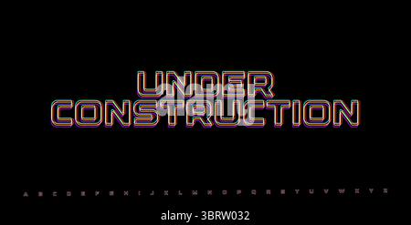 UNDER CONSTRUCTION glitch alert. RGB cyberpunk-style phrase for web update, tech development, or temporary UI notice. Vector illustration. Stock Vector