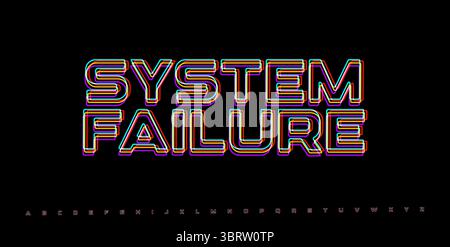 SYSTEM FAILURE glitched word. RGB distorted warning in futuristic cyberpunk style. Digital error message for tech UI or hacker alert screen. Vector Stock Vector