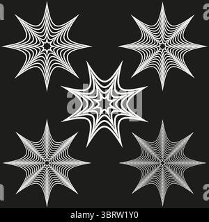 Abstract star set. White burst shapes. Dynamic Vector pattern. Geometric spike illustration. Stock Vector